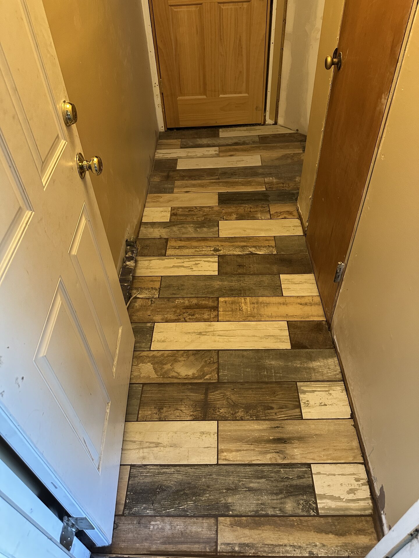 Wood-look tile flooring installation