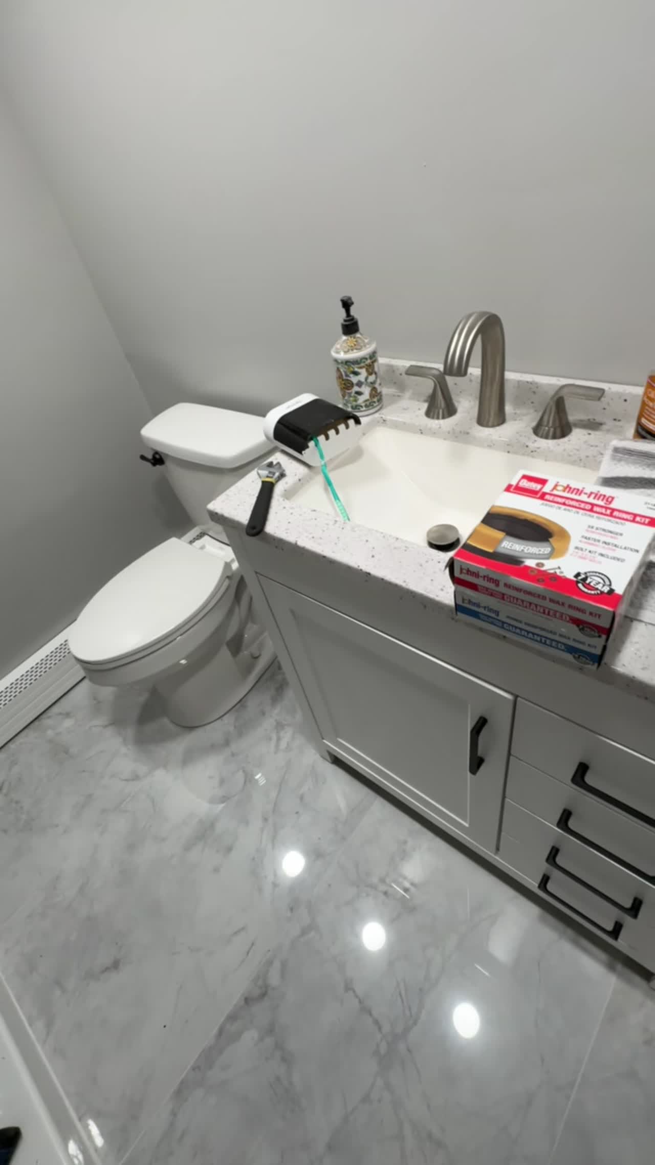 Video walkthrough of a bathroom renovation project